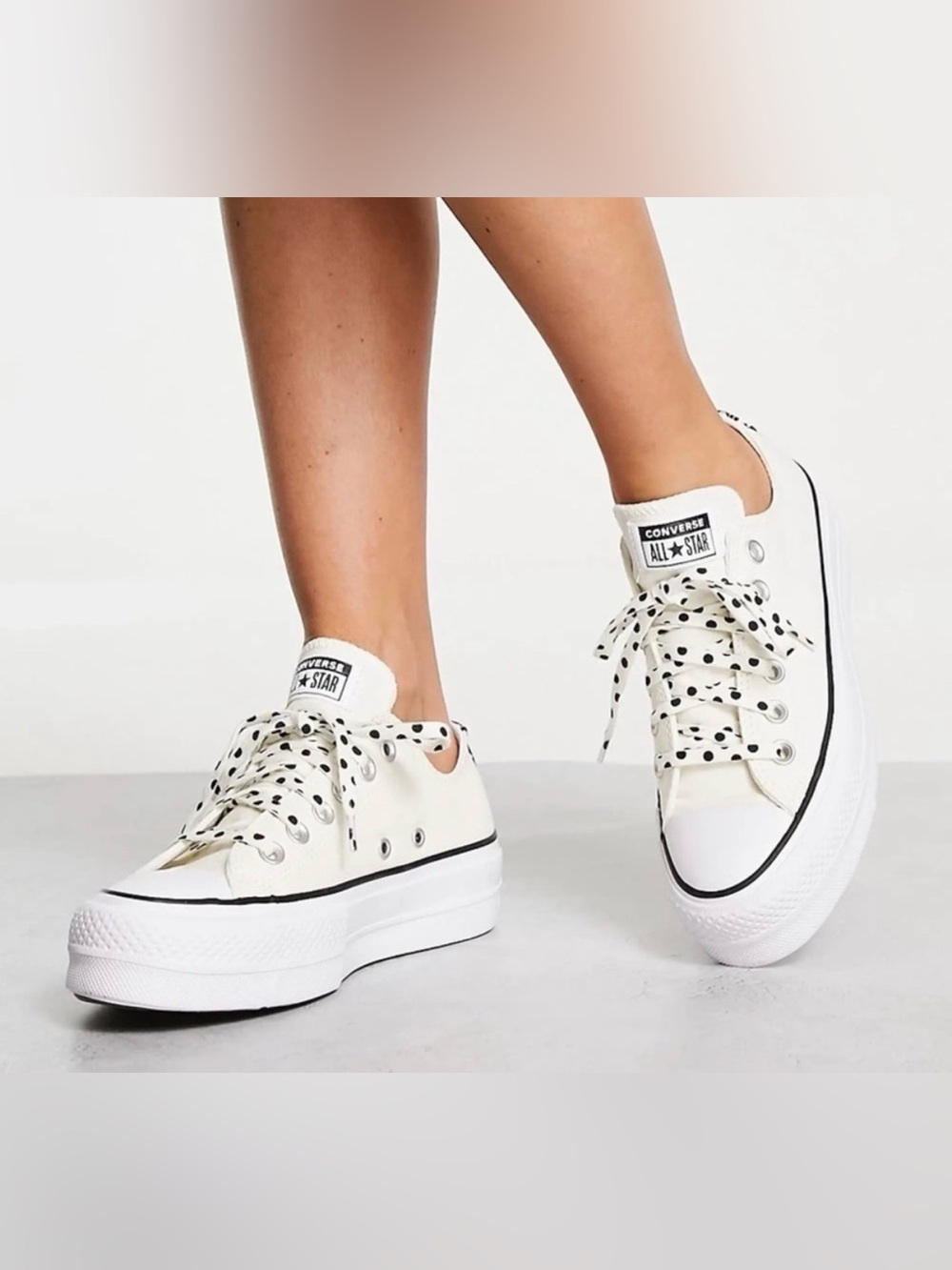 Converse Low-Top Platform Sneakers in Off-White with Black Polka Dots Retro